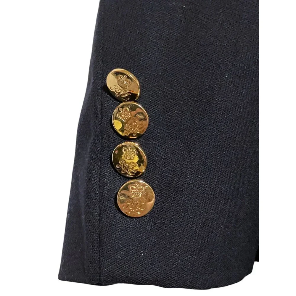 Vintage Lauren Ralph Lauren  Blazer 14 Gold Crown Crest Rugby Preppy 100% Wool - Picture 5 of 10
